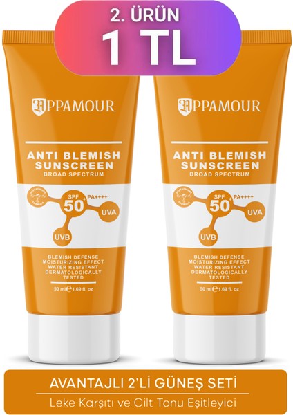 2'li Leke Karşıtı Tüm Ciltler İçin Yüksek Korumalı Spf 50 Güneş Kremi Glutatyon Etkili 50 ml