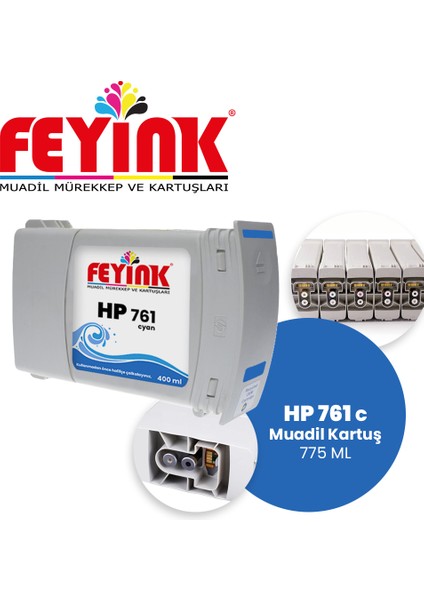 Feyink® Hp 761-765 Cyan (C) Feyink Muadil Kartuş 400ML Designjet 7100/T7200