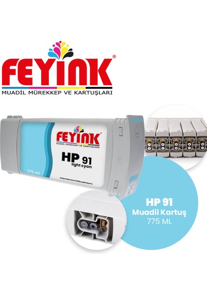 Feyink® Hp 91 Light Cyan (Lc) Feyink Muadil Kartuş 775ML Designjet Z6100