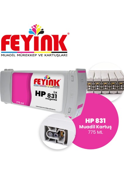 Feyink® Hp Latex 831C Magenta (M) Orijinal Mürekkep Dolumlu Feyink Kartuş 775ML 315/330/335/360/365