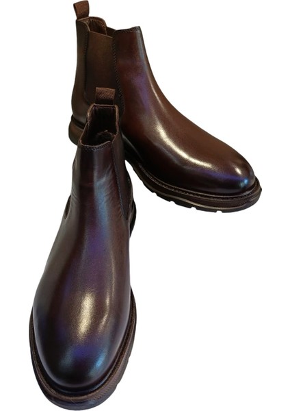 L4896 Erkek Deri Lastikli Termo Bot Kahve