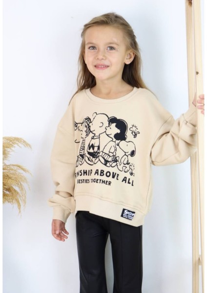 Snoopy Basılı,3 Iplik ,şardonsuz Kız Çocuk Sweatshirt