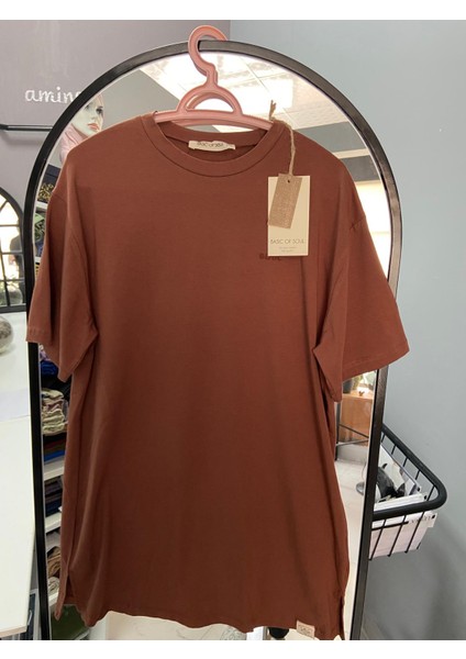 Soul Uzun Tunik Tişört L- Xl Beden Kahverengi
