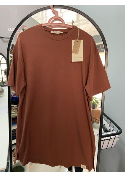 Soul Uzun Tunik Tişört L- Xl Beden Kahverengi modelleri