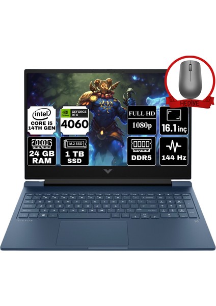 Hp Victus Gaming 16 Intel Core I5-14500HX 24GB 1tb SSD RTX4060/8GB 144Hz Fhd 16.1" Windows 11 Home Taşınabilir Bilgisayar 9J263EAA42 & Anzar Mouse