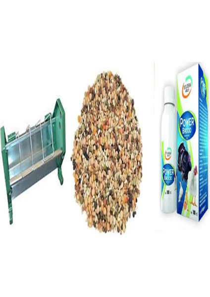 Güvercin Besleme Set-1"25 cm Güvercin Yemlik + 5 kg Güvercin Yemi + Power Brood 100ML