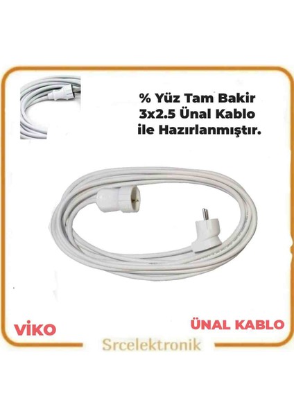 Tekli ( 1 ile 10 Metre) 3x2.5 Ünal Kablo Seyyar Topraklı Uzatma ( 3x2.5 Ünal Kablo Tam Bakır) Ttr Kablo HO5VV-F