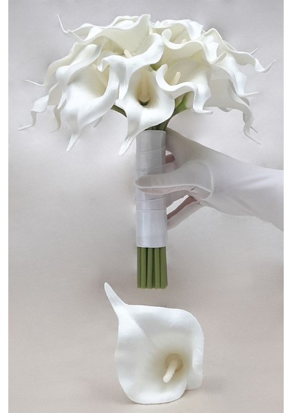 Beyaz Saten Saplı Gala Gelin Çiçeği Gerçekçi Görünüm ile Düğün Süslemesi İçin fiyatları