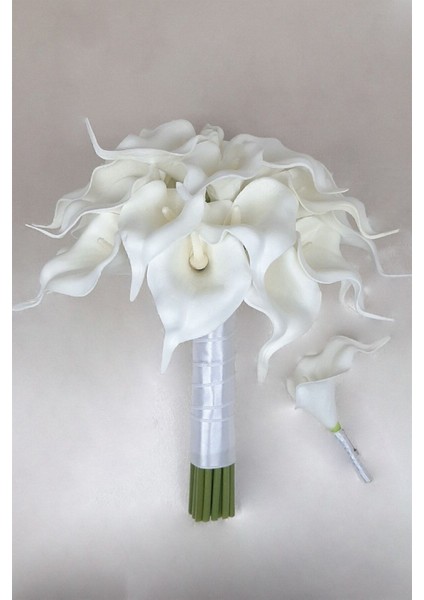 Beyaz Saten Saplı Gala Gelin Çiçeği Gerçekçi Görünüm ile Düğün Süslemesi İçin fırsatları