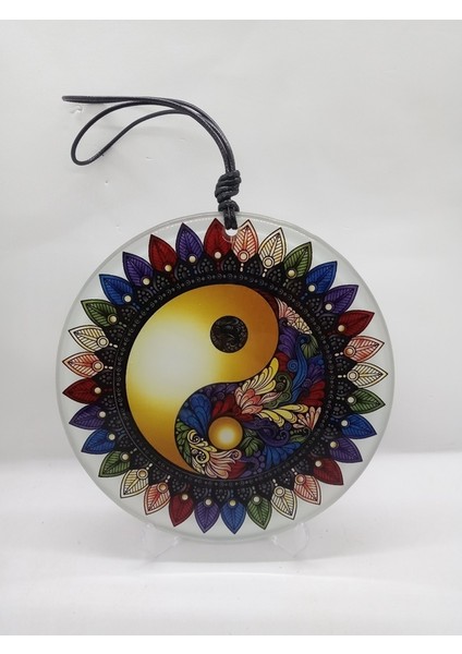El Yapımı Yin Yang ( Gece ve Gündüz ) Tasarım Cam Duvar Dekoru