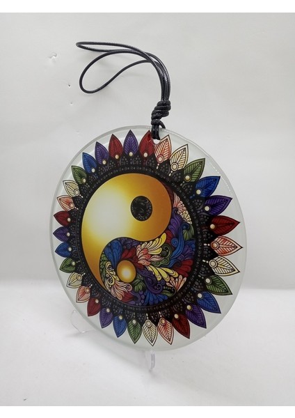 El Yapımı Yin Yang ( Gece ve Gündüz ) Tasarım Cam Duvar Dekoru