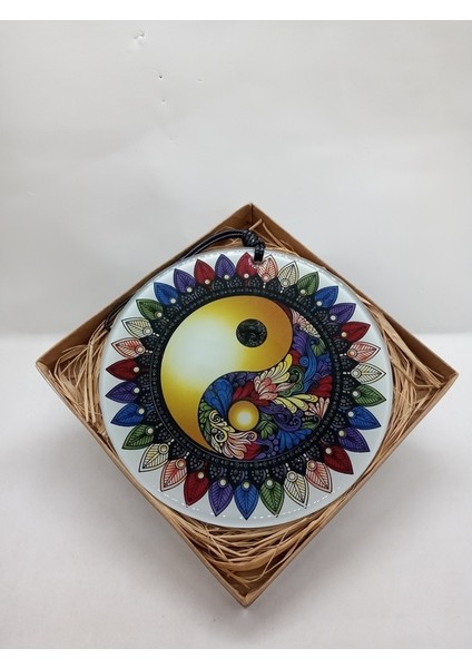 El Yapımı Yin Yang ( Gece ve Gündüz ) Tasarım Cam Duvar Dekoru