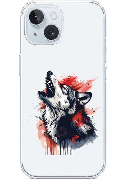 Apple iPhone 13 Uyumlu Uluyan Kurt Desenli Silikon Kılıf