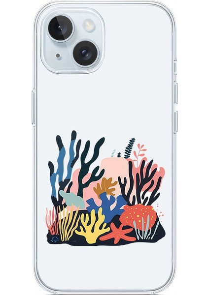 Apple iPhone 15 Uyumlu Mercan Resifi Desenli Silikon Kılıf