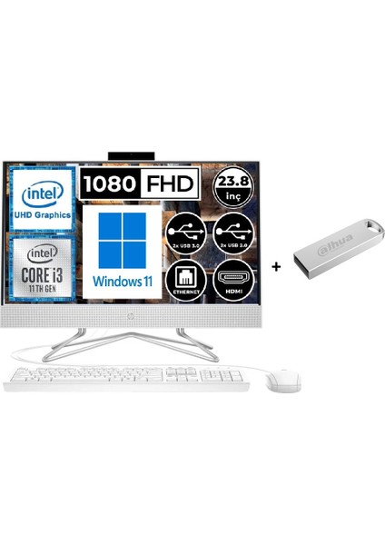 24-DF1017NT Intel Core I3-1115G4 8gb 256GB SSD Fullhd Windows 11 Home 23.8" All In One Bilgisayar A1XS4EA + Flash Bellek Hediye
