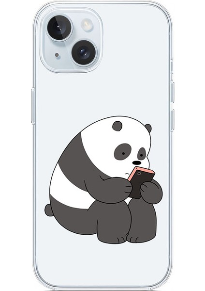 Apple iPhone 15 Uyumlu Telefonlu Panda Desenli Silikon Kılıf