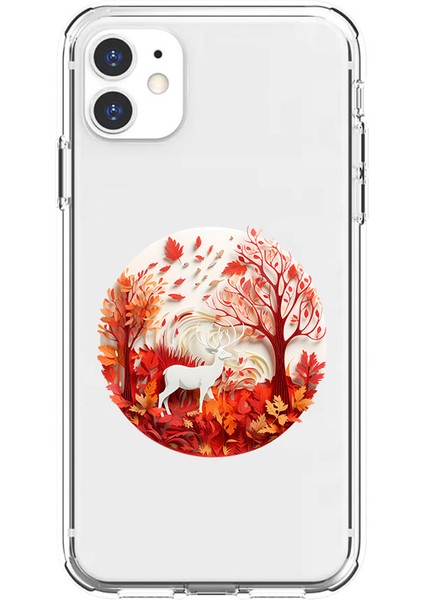 Apple iPhone 11 Uyumlu Beyaz Geyik Desenli Silikon Kılıf