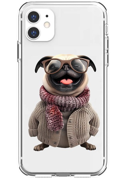Apple iPhone 11 Uyumlu Gözlüklü Şirin Köpek Desenli Silikon Kılıf