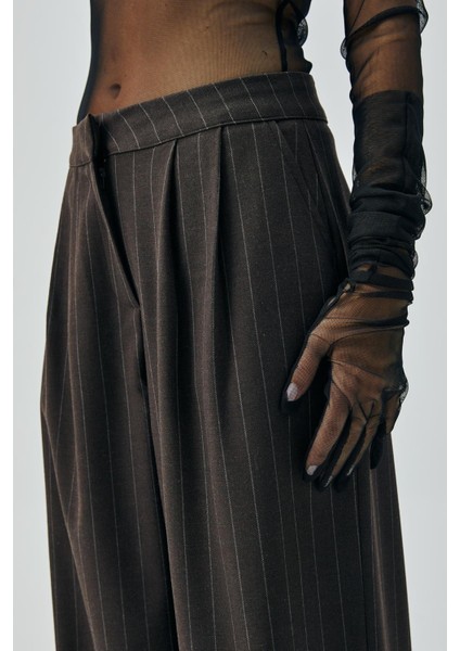 Kadın Kahve Yün Poliviskon Çizgili Palazzo Pantolon 28078 modelleri