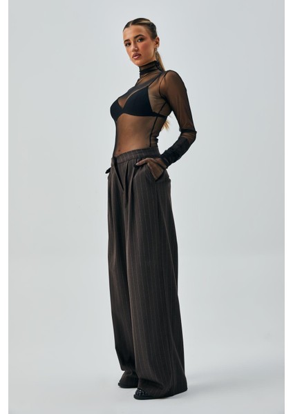 Kadın Kahve Yün Poliviskon Çizgili Palazzo Pantolon 28078 fırsatları