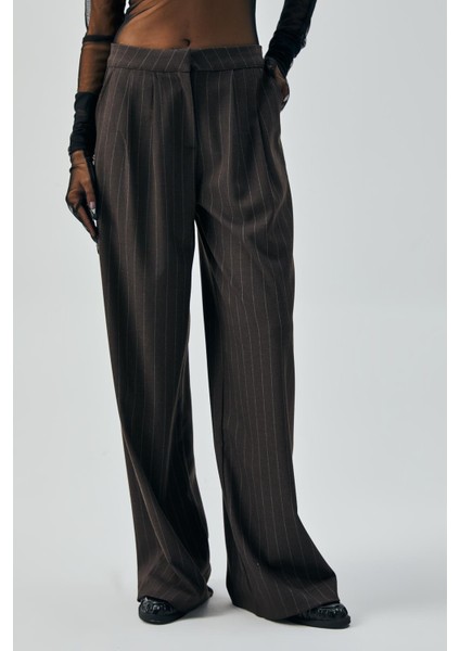 Kadın Kahve Yün Poliviskon Çizgili Palazzo Pantolon 28078 indirimleri