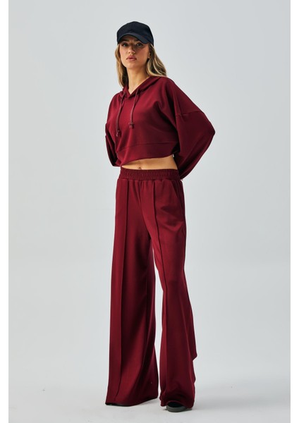 Kadın Bordo Oys Modal Kapüşonlu Sweatshirt ve Beli Lastikli Pantolon Alt/üst Takım 28031 fiyatları