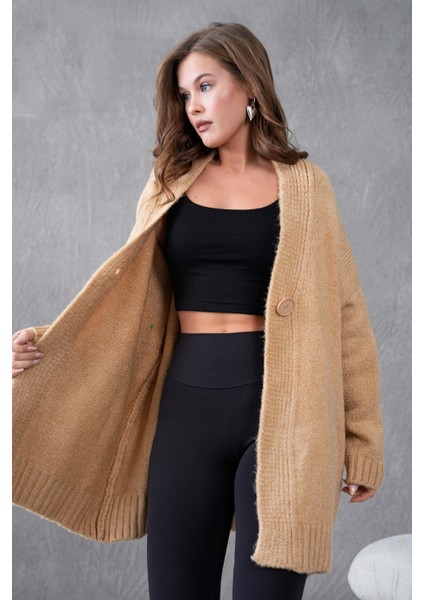 Kadın Vizon Yumoş Düğmeli Oversize Triko Hırka 26017 fiyatları