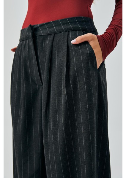 Kadın Siyah Yün Poliviskon Çizgili Palazzo Pantolon 28078 fiyatları
