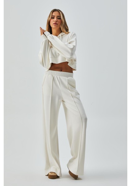 Kadın Ekru Oys Modal Kapüşonlu Sweatshirt ve Beli Lastikli Pantolon Alt/üst Takım 28031 fiyatları