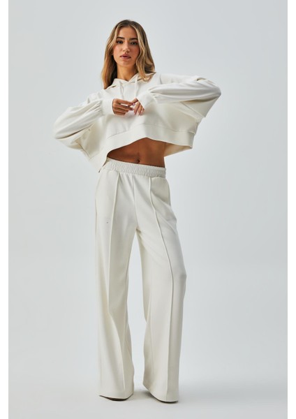 Kadın Ekru Oys Modal Kapüşonlu Sweatshirt ve Beli Lastikli Pantolon Alt/üst Takım 28031 fırsatları