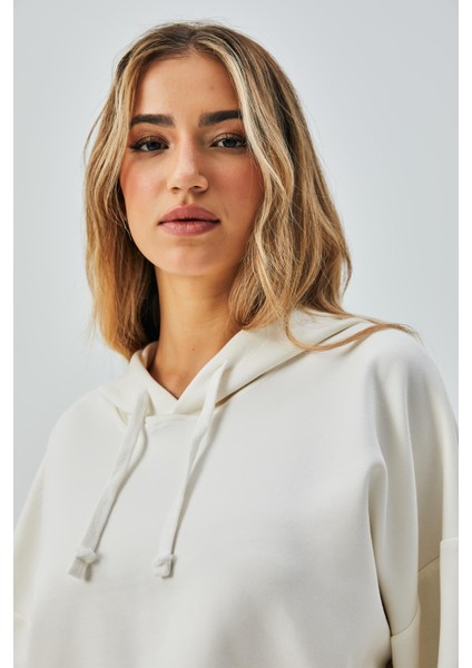 Kadın Ekru Oys Modal Kapüşonlu Sweatshirt ve Beli Lastikli Pantolon Alt/üst Takım 28031 indirimleri
