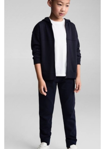 Siyah, Kapüşonlu, Fermuarlı Hırkalı Unisex Eşofman Takımı