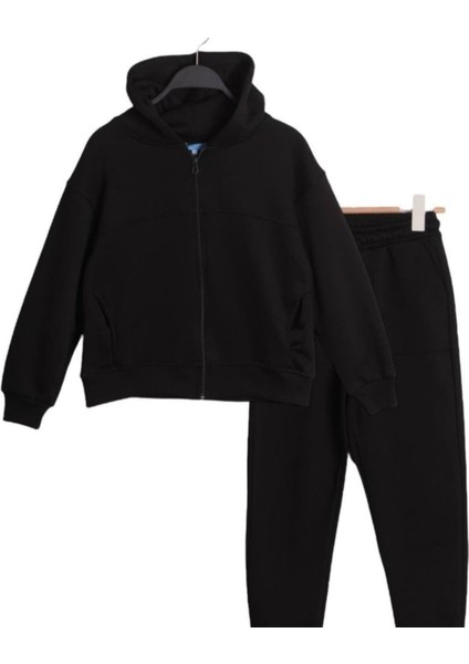 Siyah, Kapüşonlu, Fermuarlı Hırkalı Unisex Eşofman Takımı modelleri