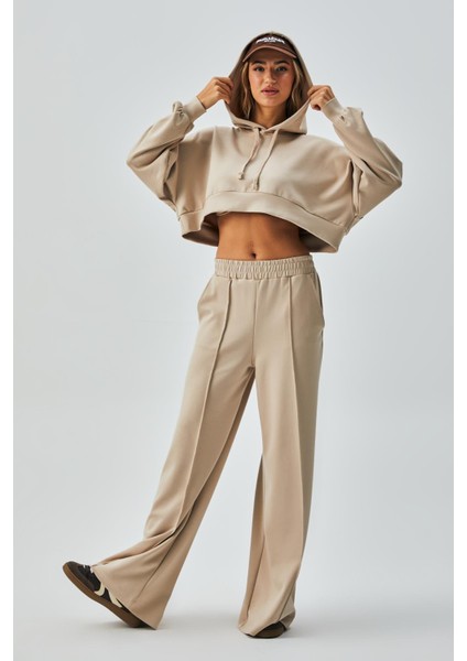 Kadın Taş Oys Modal Kapüşonlu Sweatshirt ve Beli Lastikli Pantolon Alt/üst Takım 28031