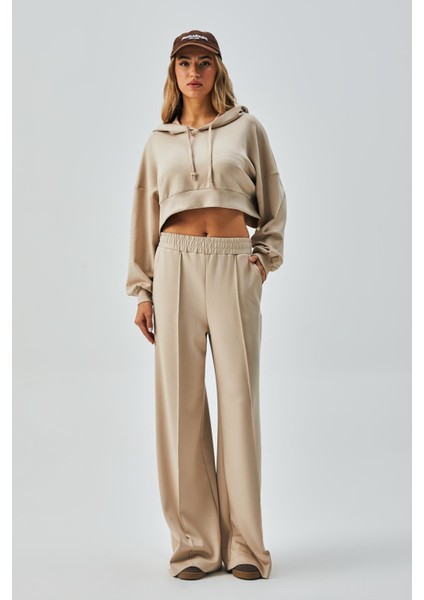 Kadın Taş Oys Modal Kapüşonlu Sweatshirt ve Beli Lastikli Pantolon Alt/üst Takım 28031 modelleri