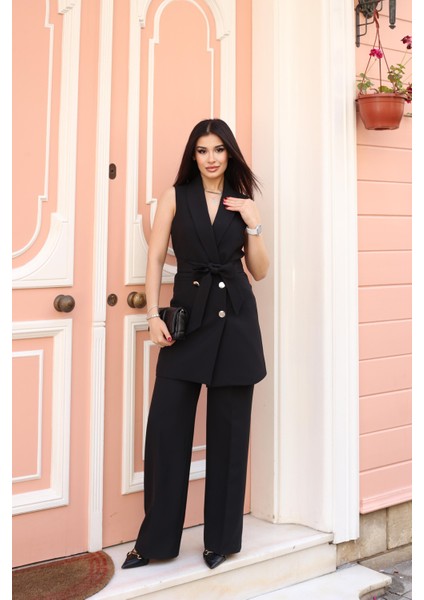 Gold Düğme Kuşaklı Yelek Takım modelleri