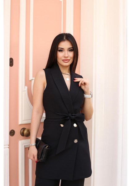 Gold Düğme Kuşaklı Yelek Takım indirimleri