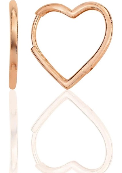 Ricco Jewellery 14 K Rose Gold Kaplama 925 Ayar Gümüş 1.5 Cm Kalp Küpe