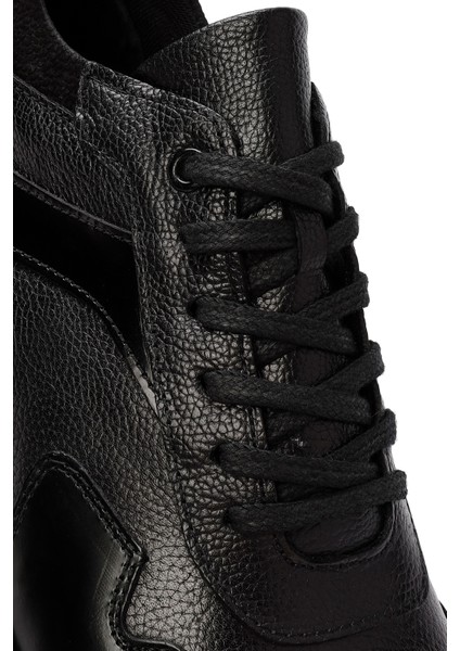 Erkek Siyah Bağcıklı Deri Sneaker 24WFD660514