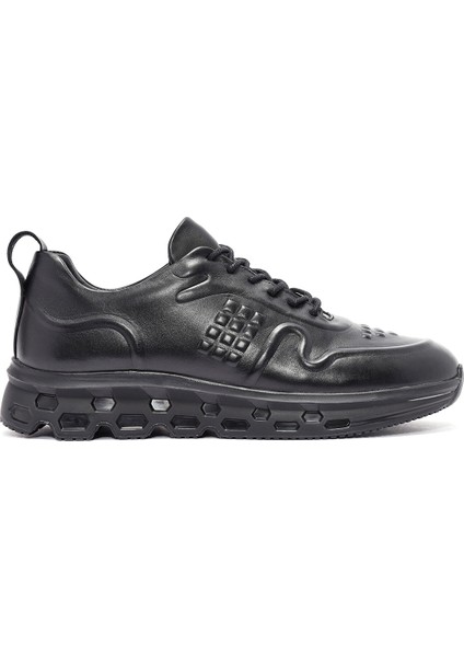 Erkek Siyah Bağcıklı Deri Sneaker 24WFD752218