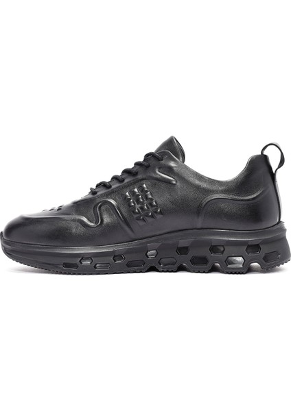 Erkek Siyah Bağcıklı Deri Sneaker 24WFD752218