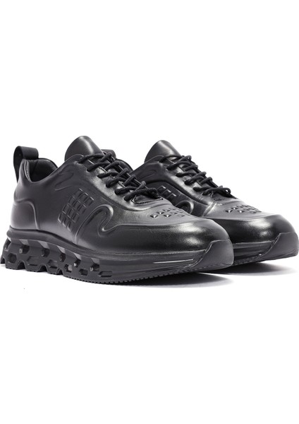 Erkek Siyah Bağcıklı Deri Sneaker 24WFD752218