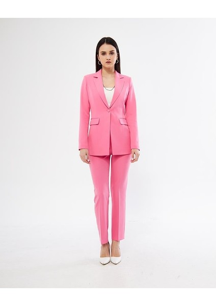 Tek Düğme Klasik Takım Pembe