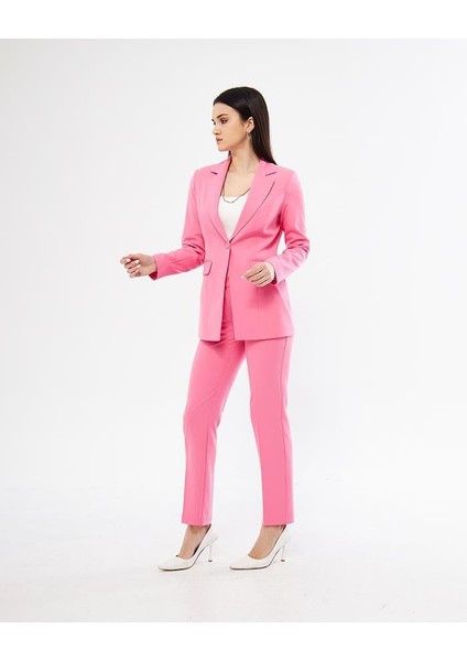 Tek Düğme Klasik Takım Pembe