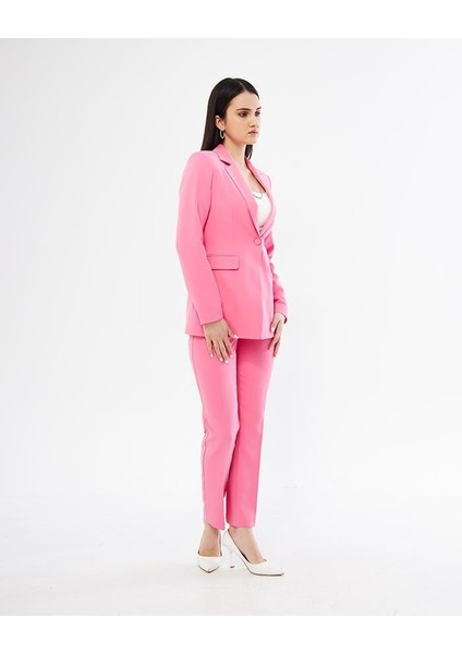 Tek Düğme Klasik Takım Pembe
