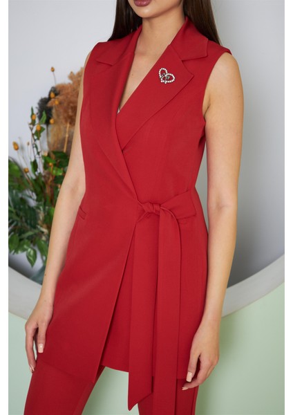 Broş Detay Kuşaklı Yelek Takım fırsatları