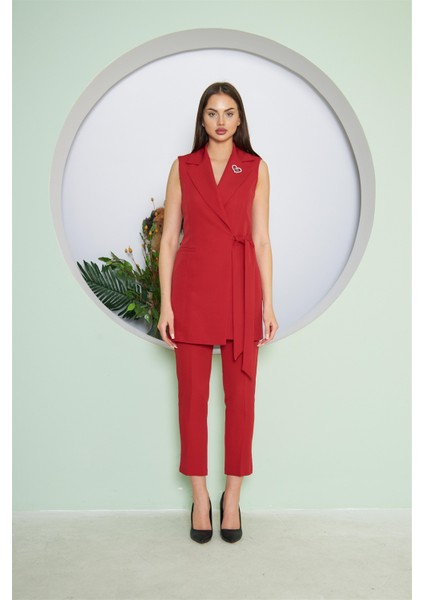 Broş Detay Kuşaklı Yelek Takım indirimleri