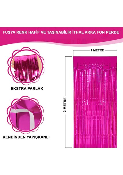 Fuşya renk ekstra metalize parlak saçaklı yılbaşı parti süsü arka fon perde ıthal 1 x 2 metre