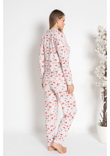 Kadın Termal Önü Düğmeli Pijama Takımı 24495 Ekru modelleri