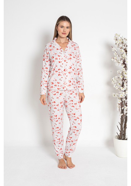 Kadın Termal Önü Düğmeli Pijama Takımı 24495 Ekru fırsatları